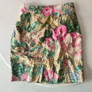 Perry Ellis Floral Mini Skirt - Pink, Green, Cream